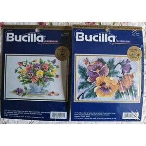 Set Of Bucilla Embroidery Teacup Pansies & Perfect Pansies Embroidery Kits